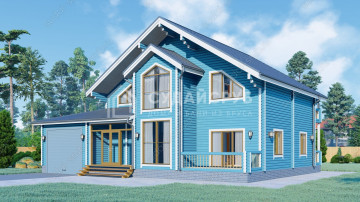 Проект полутораэтажного дома из бруса с гаражом Проект полутораэтажного дома из бруса с гаражом