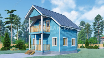 Проект 1.5 этажного дома из бруса 7х8 м с балконом Проект 1.5 этажного дома из бруса 7х8 м с балконом